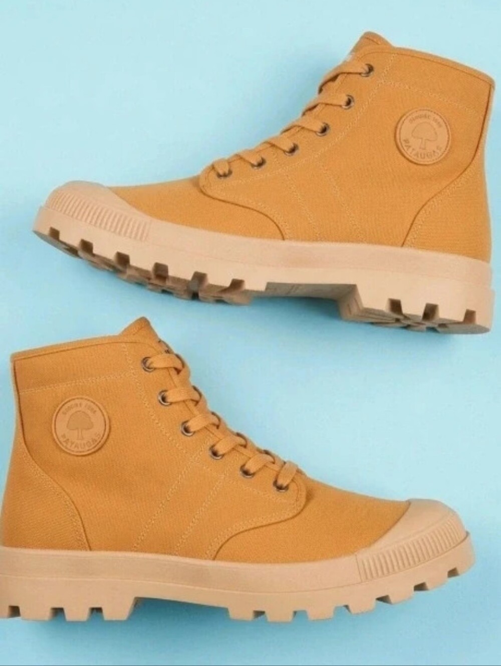 Pataugas Authentique Canvas High Top Boots Mustard Yellow Lug Sole Size 44 US 11